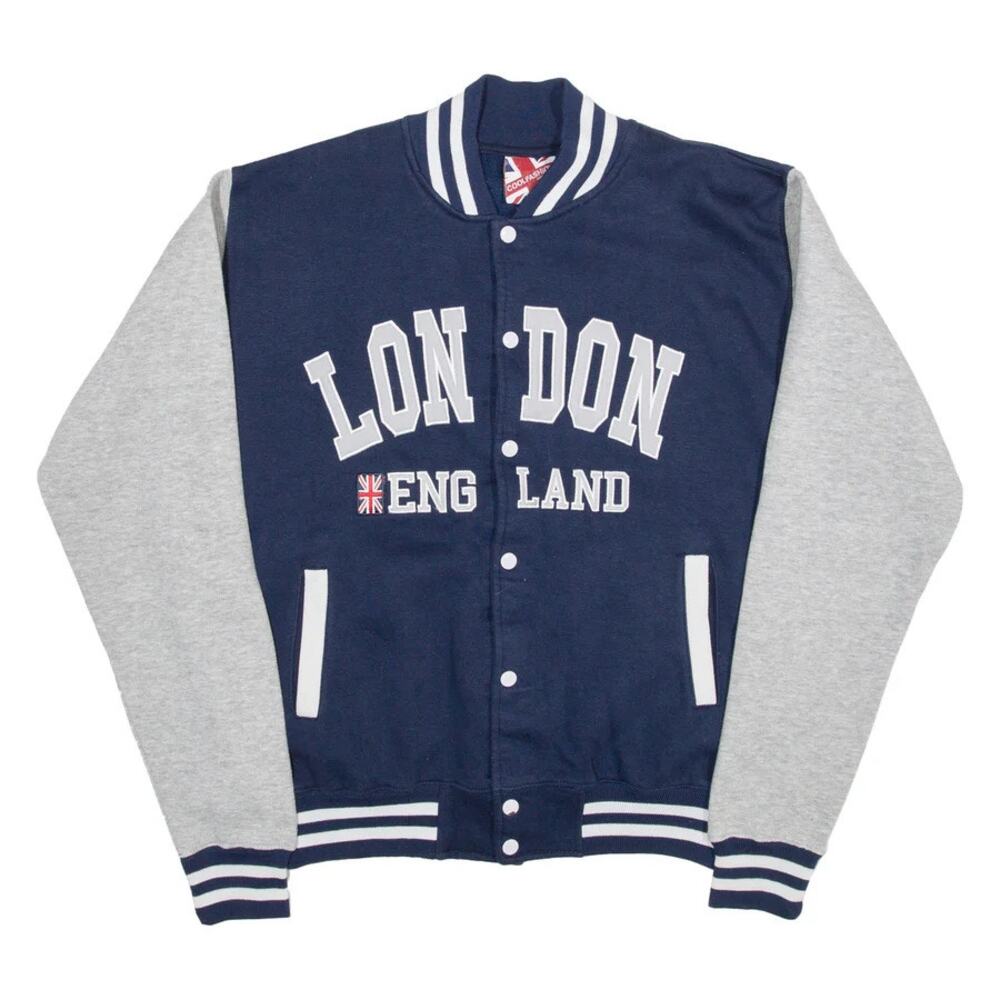 Cool Fashion Blue Embroidered London England Varsity Jacket Men's L‎